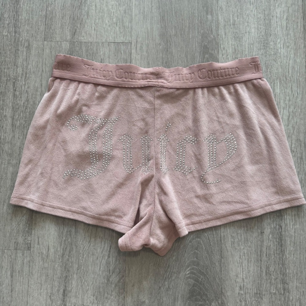 Y2K Juicy Couture Pink Velour Pajama Sleep Set Rhinestone Logo Tee & Shorts L/S - Picture 9 of 10